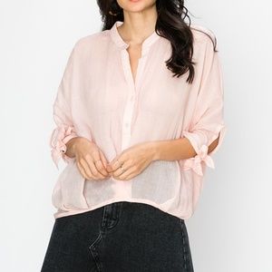 CHINESE COLLAR TIE CUFF BUTTON DOWN BLOUSE